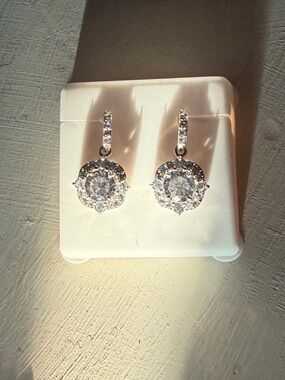 Freida Rothman- Sterling Silver Clear Crystal Drop Earrings -
